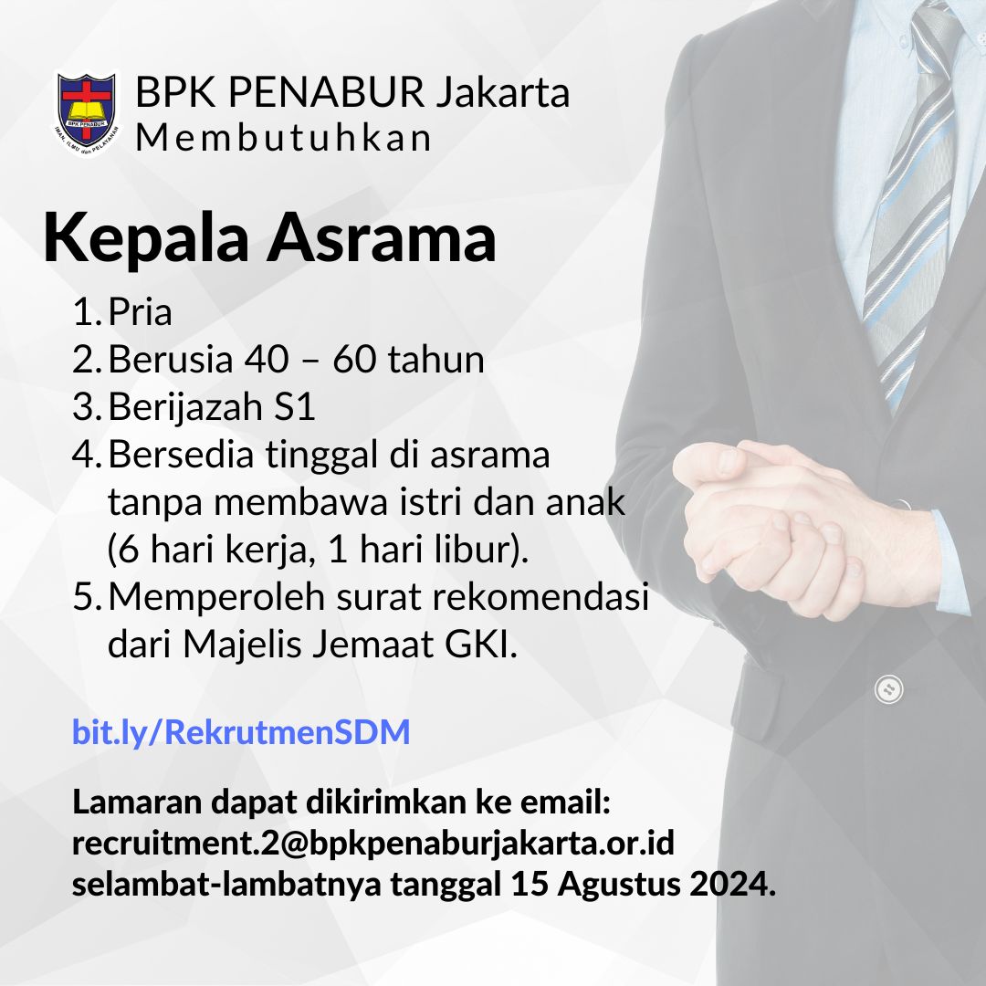 IG INFO Loker Penabur Kepala Asrama 2024